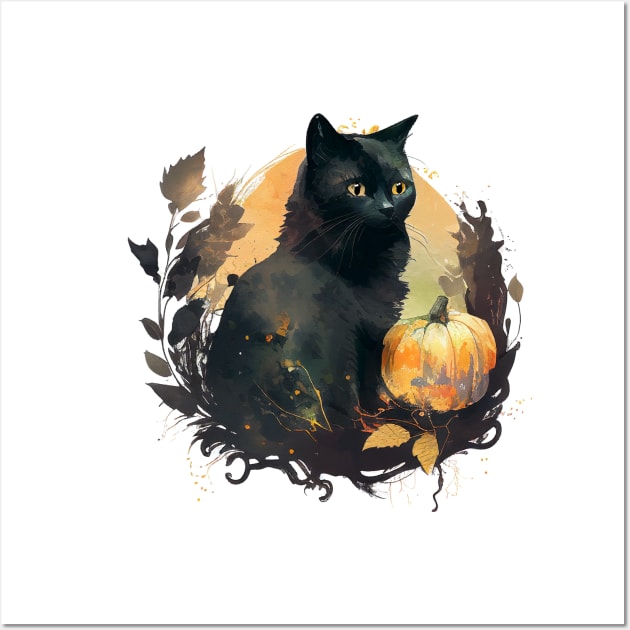 Halloween Black Cat Wall Art by Mixtgifts